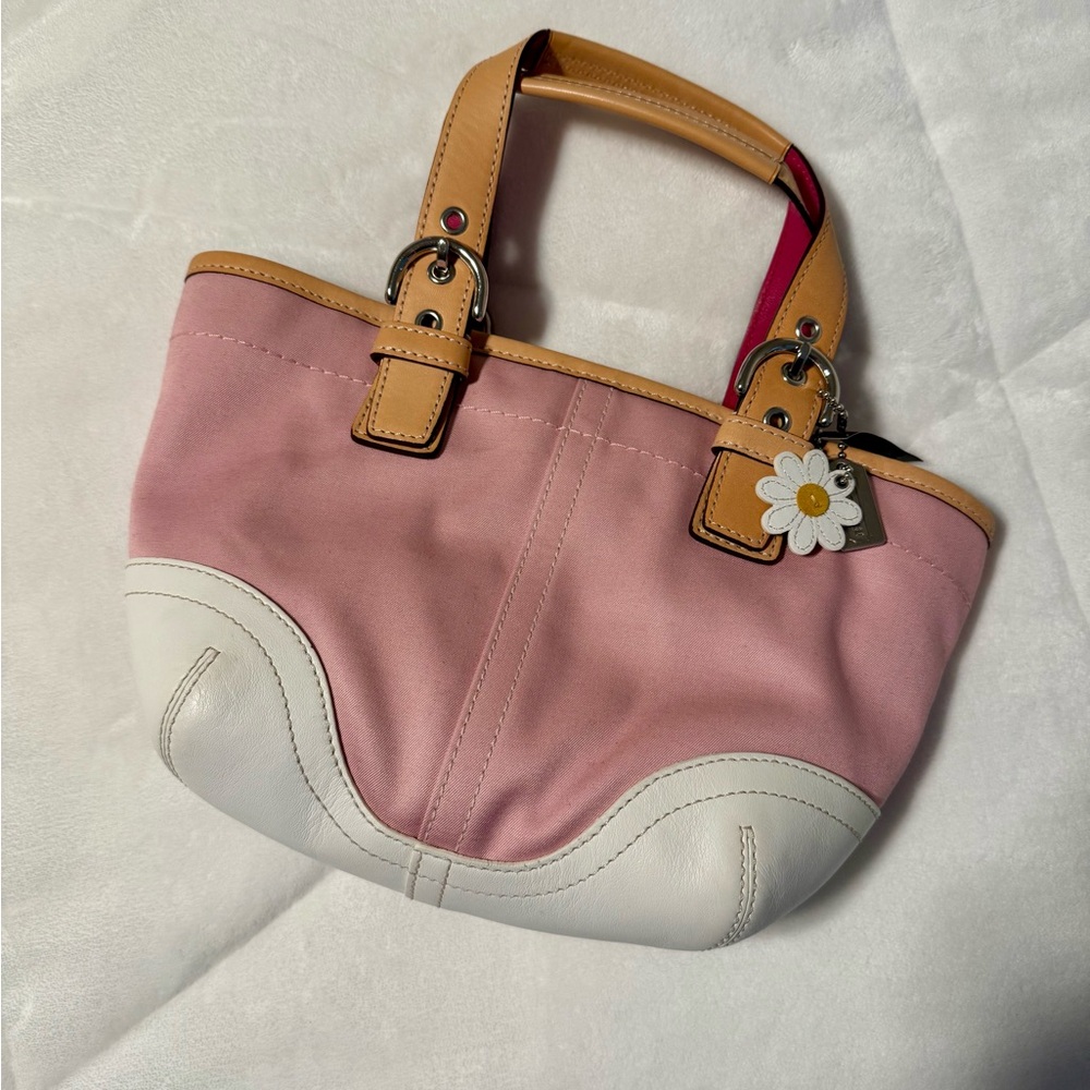 Coach vintage pink canvas mini tote bag with daisy charm